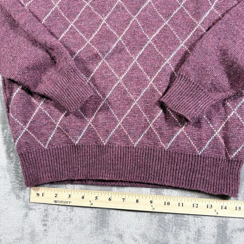 Vintage Pinnacle Mens M Argyle V Neck Sweater Purple Knit Grandpa Core USA Made
